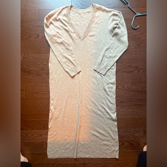 The Drop Dresses & Skirts - Beige V-Neck Long Sweater Dress PTP 18 beautiful and light sweater Dress